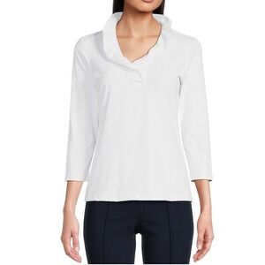 J McLaughlin 3/4 Sleeve‎ Ruffle Collar Neck Top Navy Small New With Tags